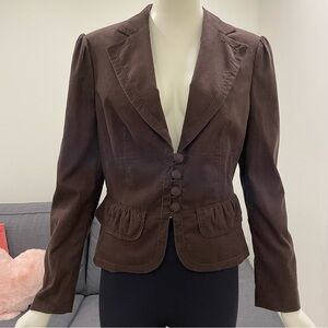 ESPRIT Collection Brown Corduroy Blazer Size 10 Ruffled Covered Buttons Pleats